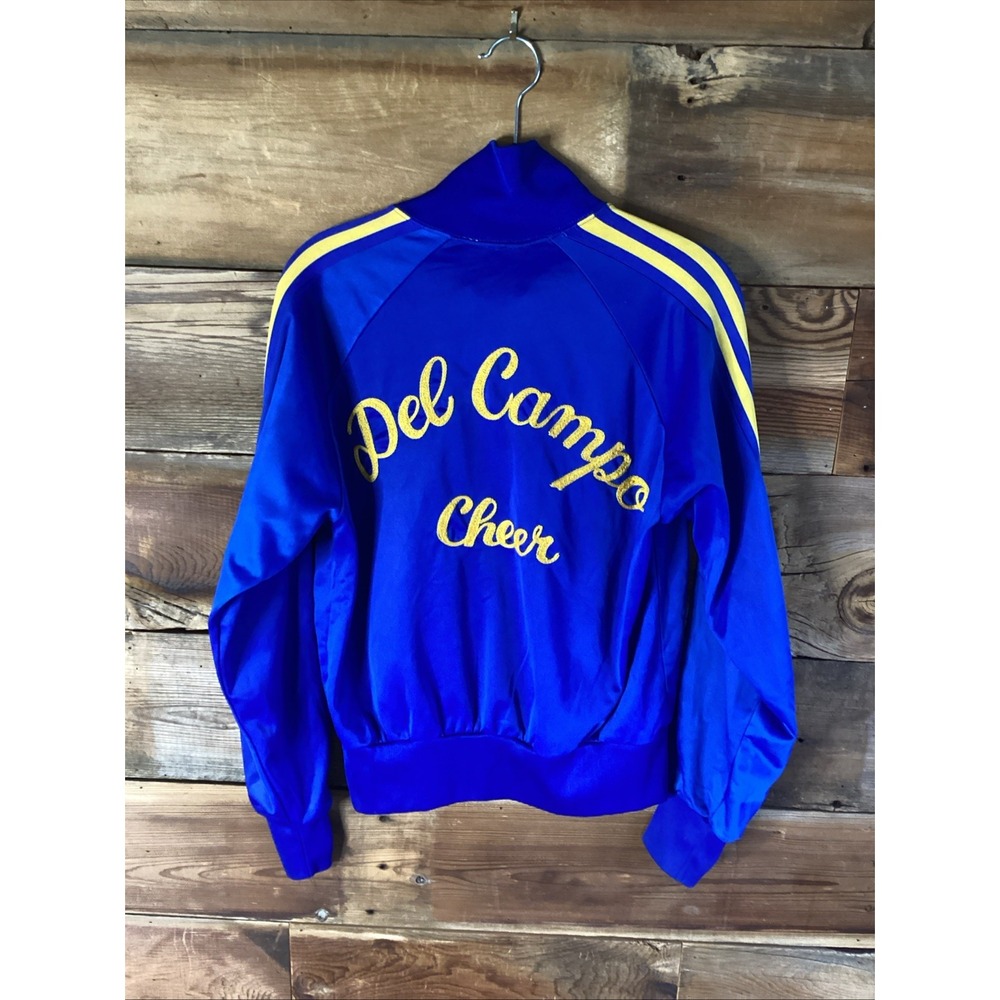 Vtg Du Bois Action Ware Blue & Gold Cheer Warm Up Jacket "Tricia 89" Del Campo